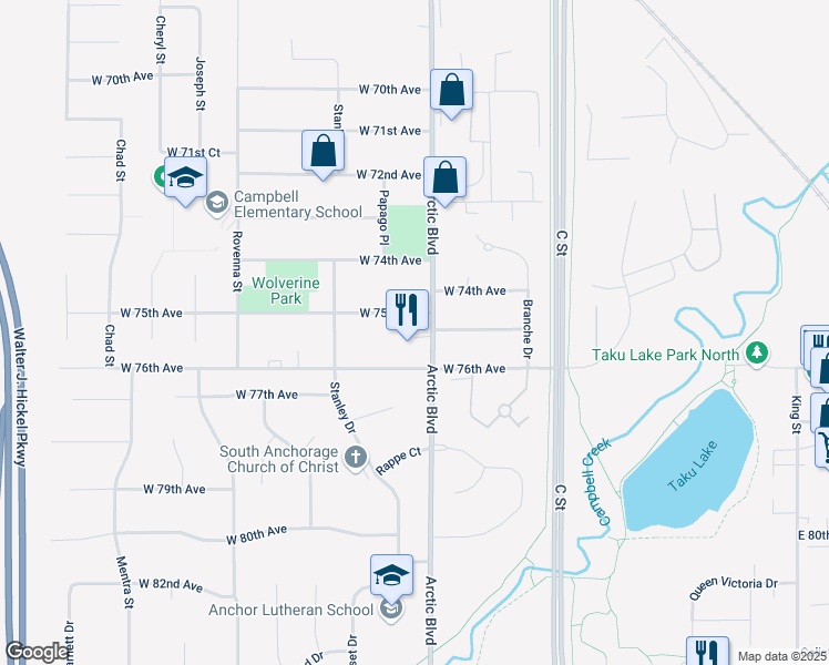 map of restaurants, bars, coffee shops, grocery stores, and more near in Anchorage