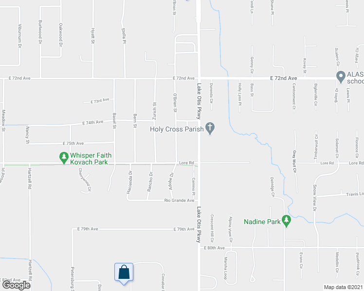 map of restaurants, bars, coffee shops, grocery stores, and more near 7536 Lake Otis Parkway in Anchorage