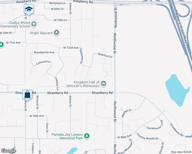 map of restaurants, bars, coffee shops, grocery stores, and more near 7410 Woburn Circle in Anchorage