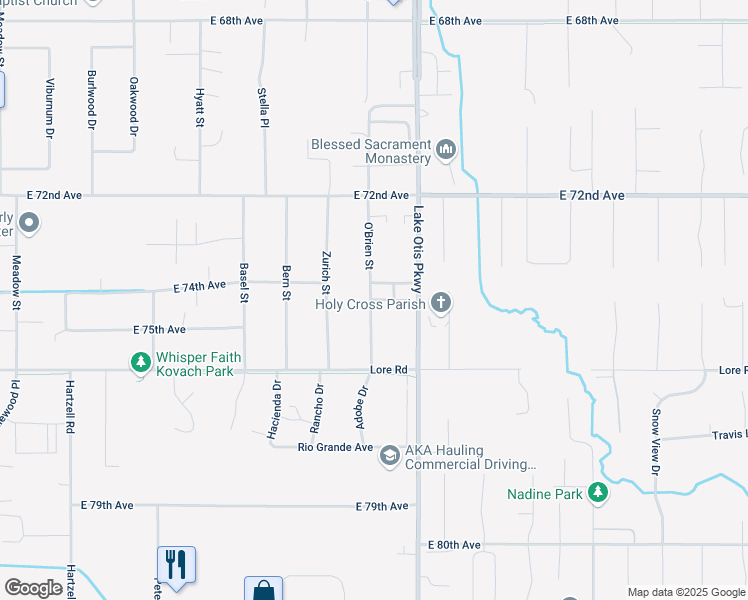 map of restaurants, bars, coffee shops, grocery stores, and more near Zion Court in Anchorage