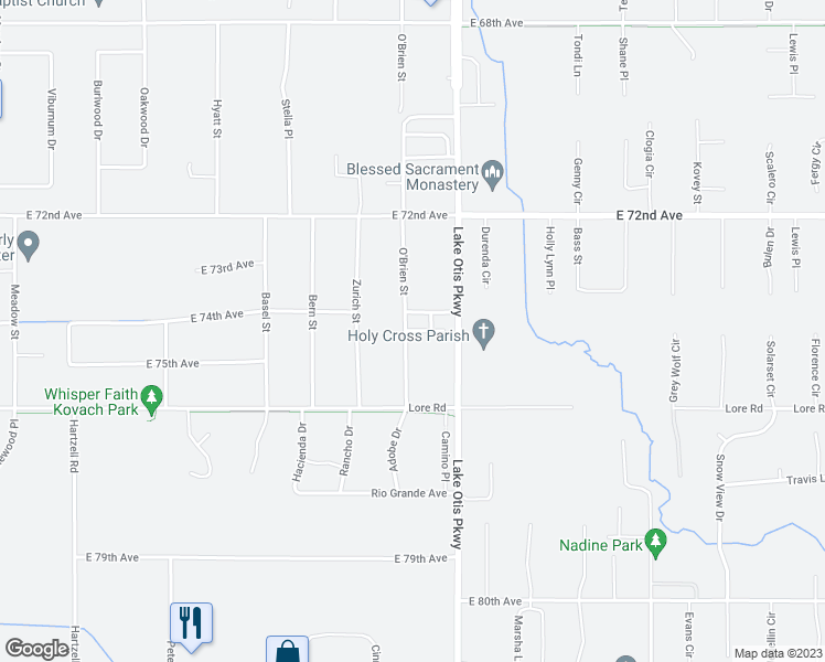 map of restaurants, bars, coffee shops, grocery stores, and more near 2583 Zion Court in Anchorage
