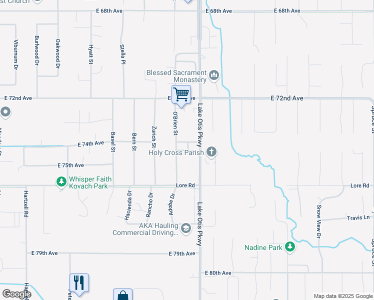 map of restaurants, bars, coffee shops, grocery stores, and more near 2583 Zion Court in Anchorage