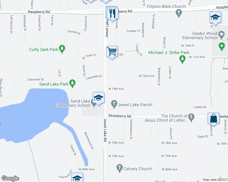 map of restaurants, bars, coffee shops, grocery stores, and more near 3810 West 74th Avenue in Anchorage