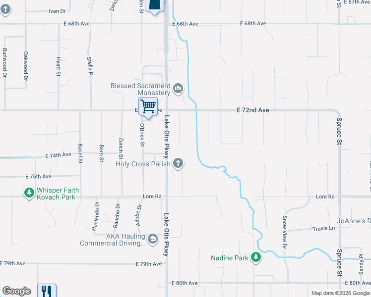 map of restaurants, bars, coffee shops, grocery stores, and more near 7371 Durenda Circle in Anchorage