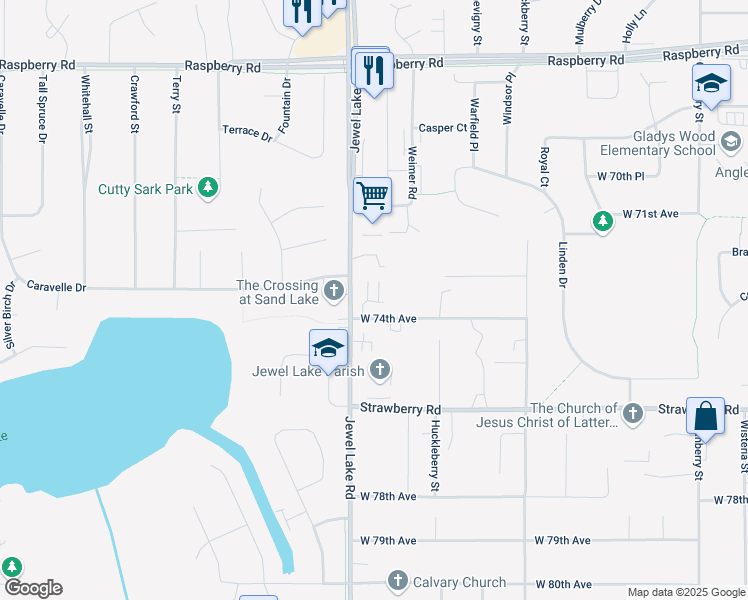 map of restaurants, bars, coffee shops, grocery stores, and more near 3810 West 74th Avenue in Anchorage