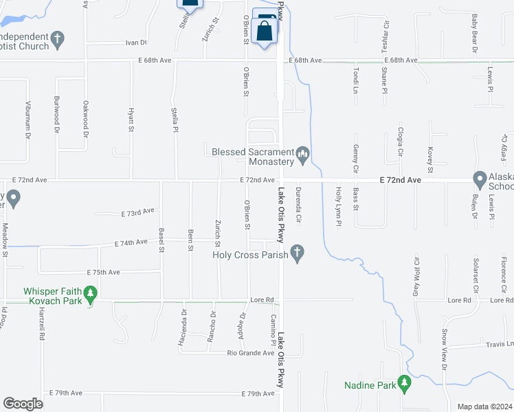 map of restaurants, bars, coffee shops, grocery stores, and more near 7240 Lake Otis Parkway in Anchorage