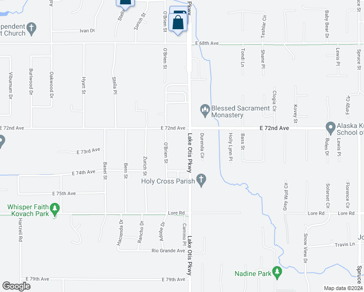 map of restaurants, bars, coffee shops, grocery stores, and more near 7240 Lake Otis Parkway in Anchorage