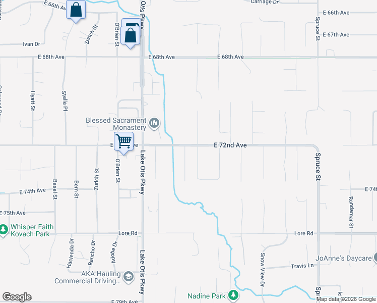 map of restaurants, bars, coffee shops, grocery stores, and more near 7256 Holly Lynn Place in Anchorage