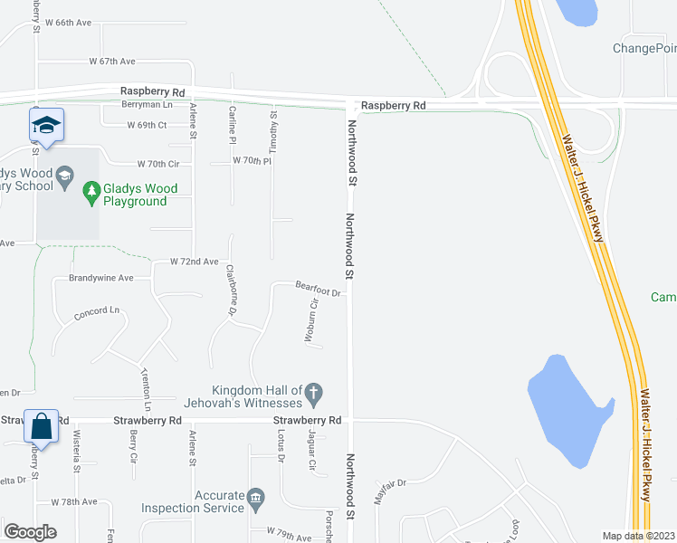 map of restaurants, bars, coffee shops, grocery stores, and more near 7100 Bearfoot Drive in Anchorage