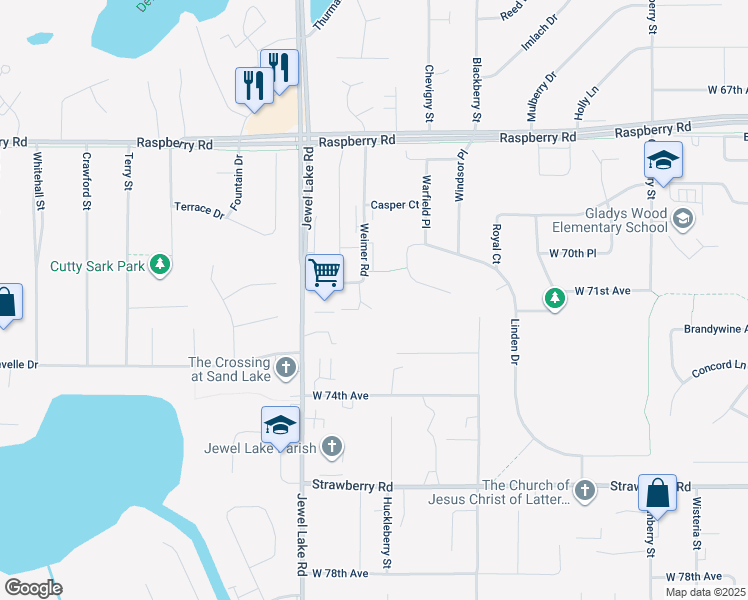 map of restaurants, bars, coffee shops, grocery stores, and more near 7101 Weimer Road in Anchorage