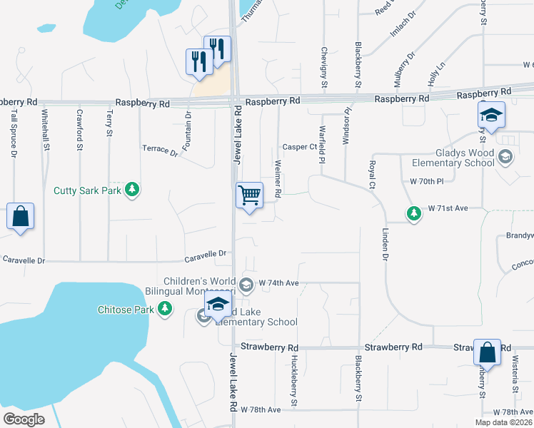 map of restaurants, bars, coffee shops, grocery stores, and more near 7001 Jewel Lake Road in Anchorage