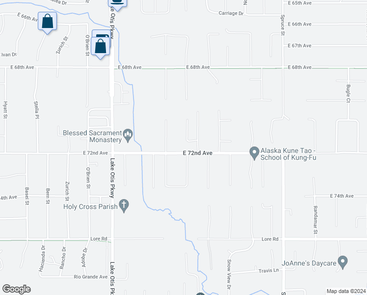 map of restaurants, bars, coffee shops, grocery stores, and more near 7140 Clairmont Circle in Anchorage