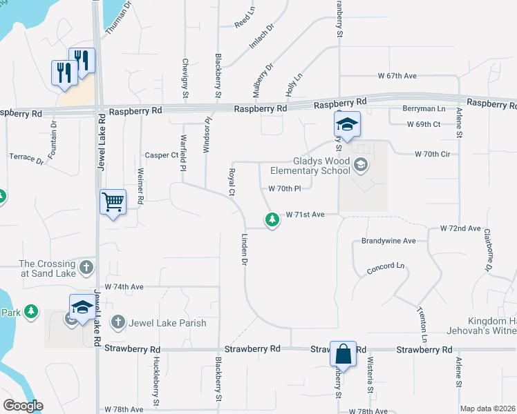 map of restaurants, bars, coffee shops, grocery stores, and more near 7011 Altoona Drive in Anchorage