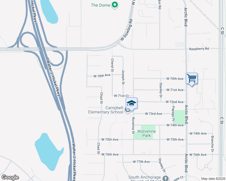 map of restaurants, bars, coffee shops, grocery stores, and more near 7041 Cheryl St in Anchorage