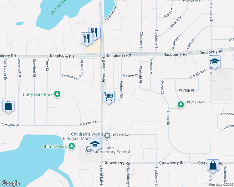 map of restaurants, bars, coffee shops, grocery stores, and more near 7001 Jewel Lake Road in Anchorage