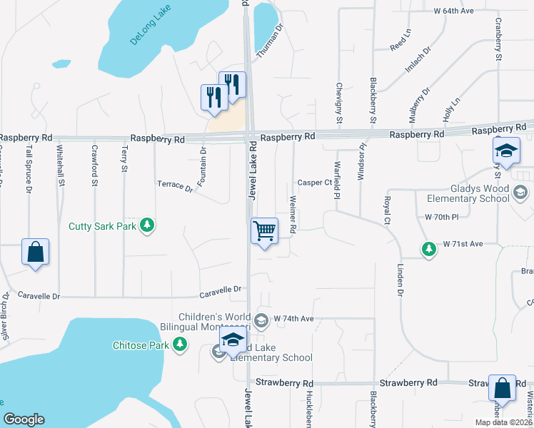 map of restaurants, bars, coffee shops, grocery stores, and more near 7001 Jewel Lake Road in Anchorage