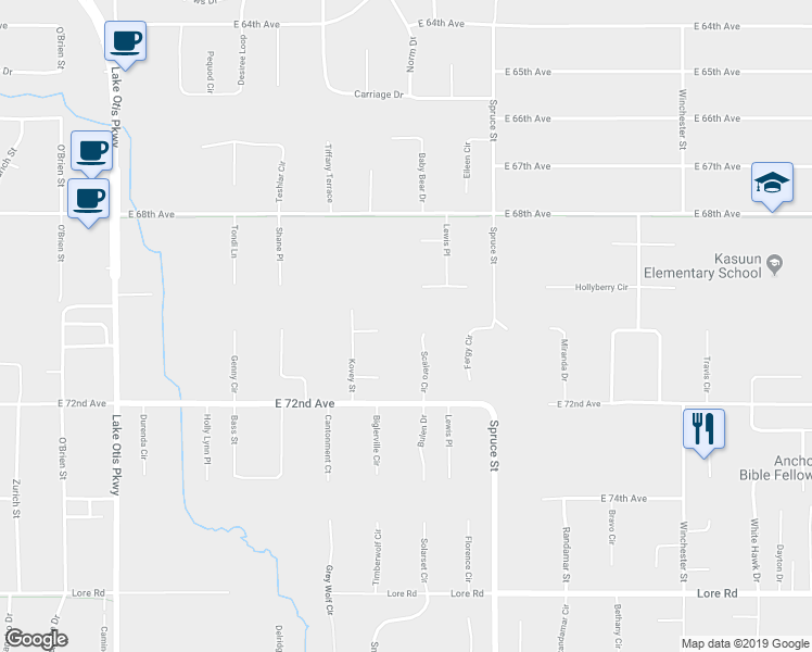 map of restaurants, bars, coffee shops, grocery stores, and more near 7020 Scalero Circle in Anchorage