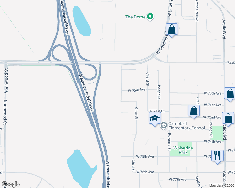 map of restaurants, bars, coffee shops, grocery stores, and more near 7030 Chad Street in Anchorage