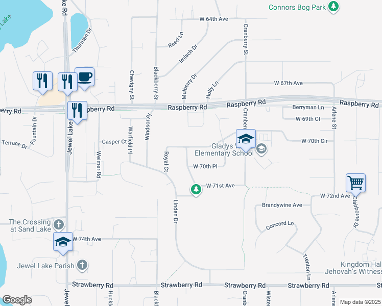 map of restaurants, bars, coffee shops, grocery stores, and more near 3341 West 69th Avenue in Anchorage