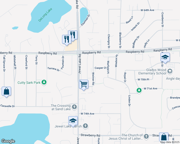 map of restaurants, bars, coffee shops, grocery stores, and more near 6935 Jewel Lake Road in Anchorage