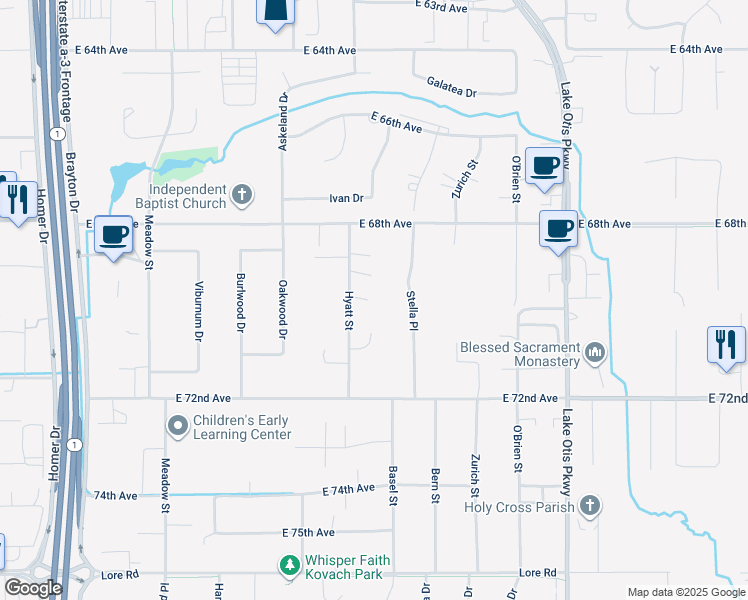 map of restaurants, bars, coffee shops, grocery stores, and more near 6901 Hyatt Street in Anchorage