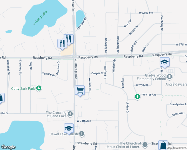 map of restaurants, bars, coffee shops, grocery stores, and more near 6941 Weimer Road in Anchorage