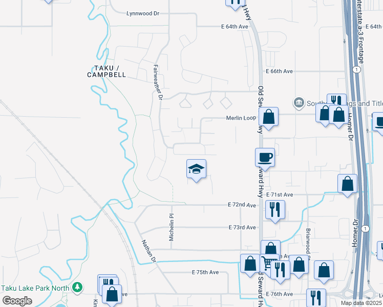 map of restaurants, bars, coffee shops, grocery stores, and more near 6907 Briar Loop in Anchorage