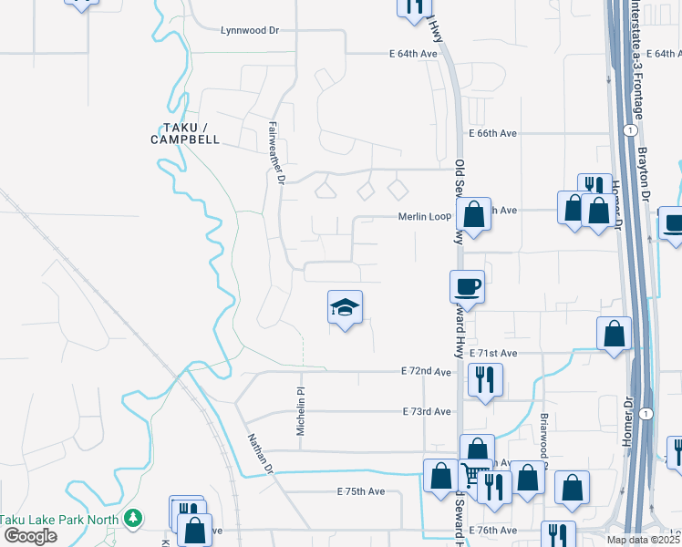 map of restaurants, bars, coffee shops, grocery stores, and more near 6907 Briar Loop in Anchorage