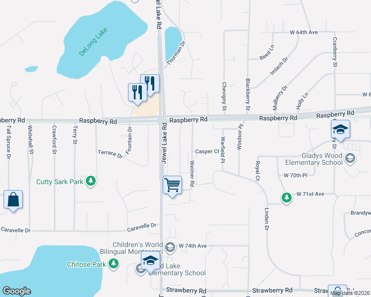 map of restaurants, bars, coffee shops, grocery stores, and more near 6935 Jewel Lake Road in Anchorage