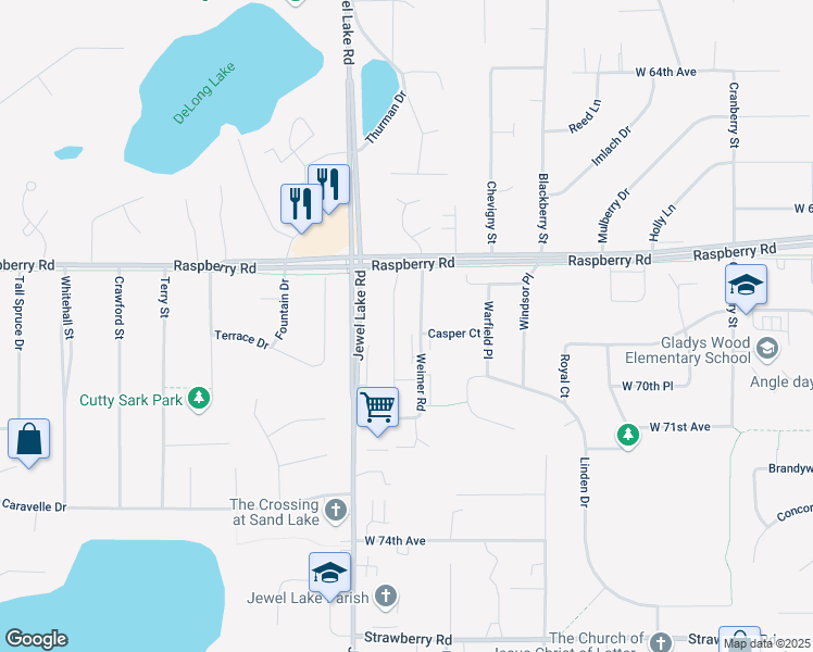 map of restaurants, bars, coffee shops, grocery stores, and more near 6935 Jewel Lake Road in Anchorage