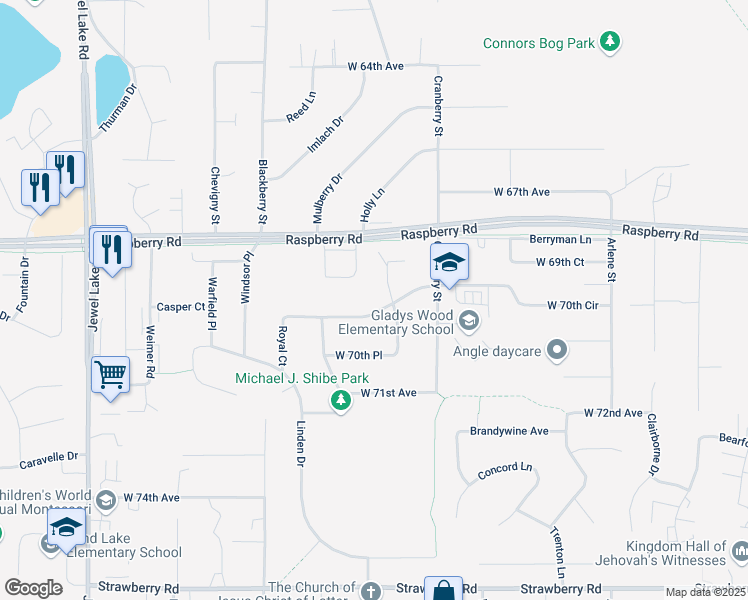 map of restaurants, bars, coffee shops, grocery stores, and more near 3221 West 69th Avenue in Anchorage