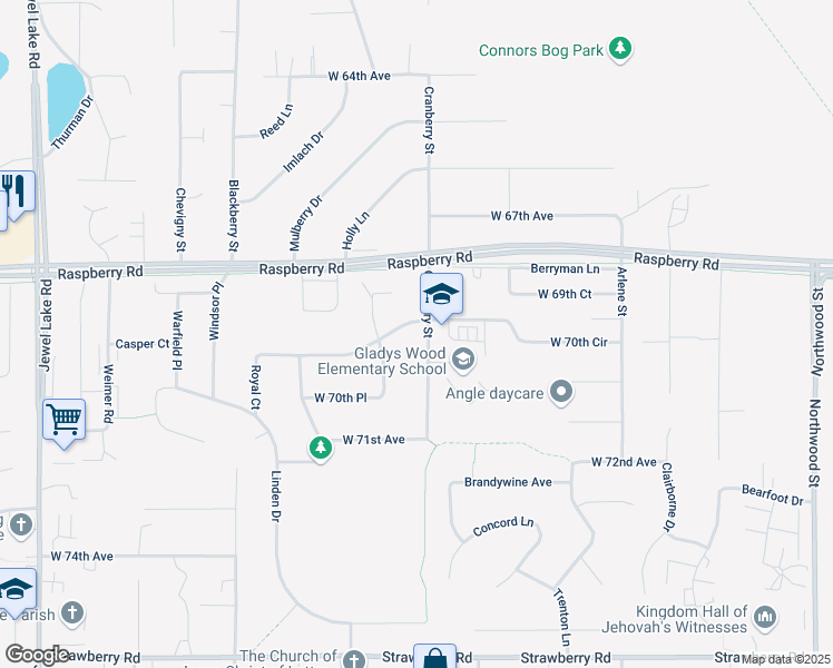 map of restaurants, bars, coffee shops, grocery stores, and more near 6900 Cranberry Street in Anchorage