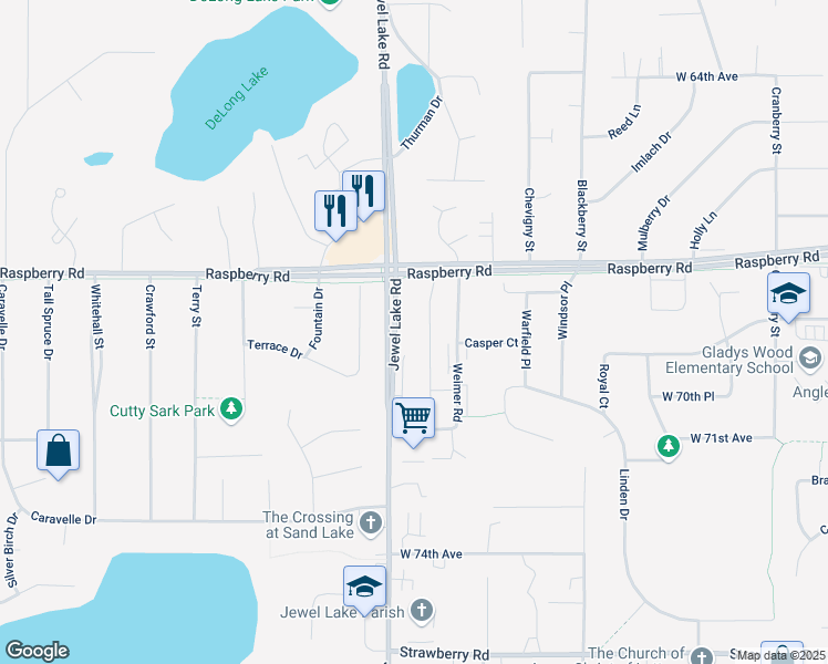 map of restaurants, bars, coffee shops, grocery stores, and more near 6935 Jewel Lake Road in Anchorage