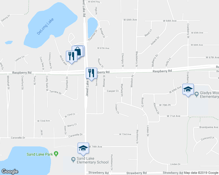 map of restaurants, bars, coffee shops, grocery stores, and more near 6941 Weimer Road in Anchorage