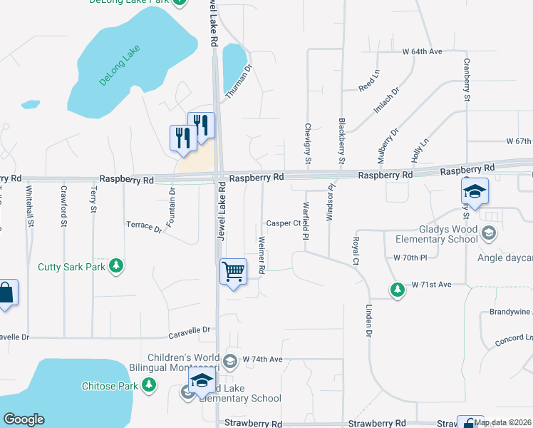 map of restaurants, bars, coffee shops, grocery stores, and more near 6941 Weimer Street in Anchorage