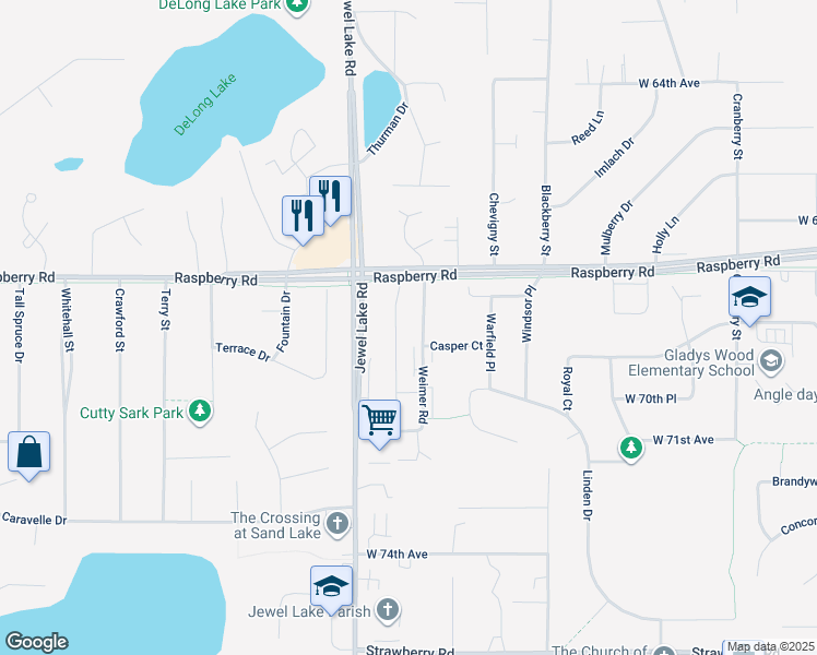 map of restaurants, bars, coffee shops, grocery stores, and more near 6935 Jewel Lake Road in Anchorage