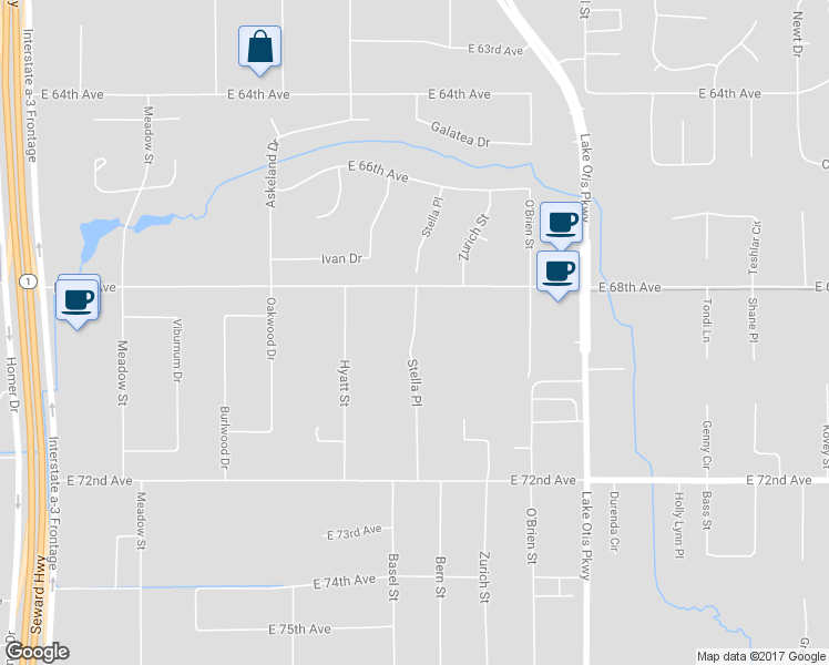 map of restaurants, bars, coffee shops, grocery stores, and more near 6839 Stella Place in Anchorage