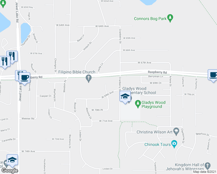 map of restaurants, bars, coffee shops, grocery stores, and more near 3141 West 69th Avenue in Anchorage