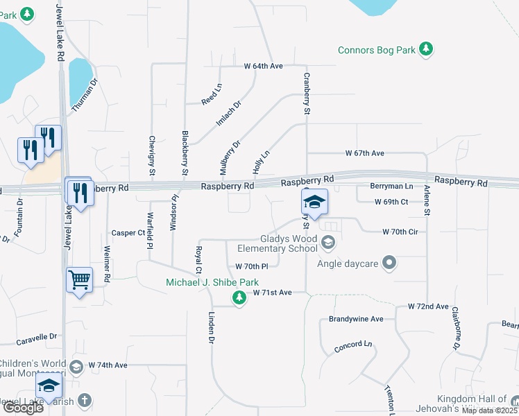 map of restaurants, bars, coffee shops, grocery stores, and more near 3221 West 69th Avenue in Anchorage