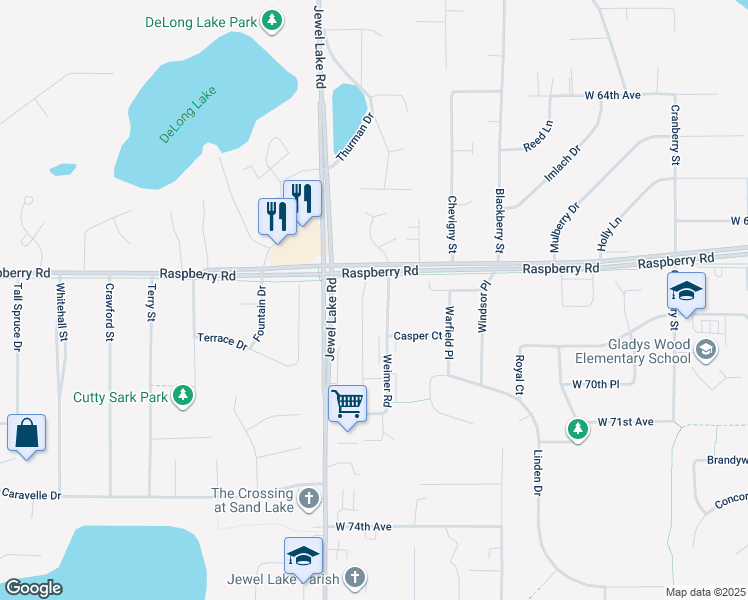 map of restaurants, bars, coffee shops, grocery stores, and more near 6935 Jewel Lake Road in Anchorage