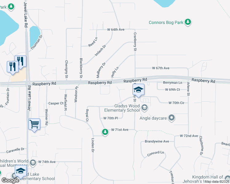map of restaurants, bars, coffee shops, grocery stores, and more near 6816 Colonial Court in Anchorage