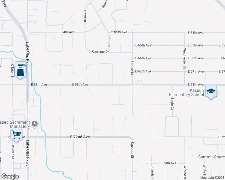 map of restaurants, bars, coffee shops, grocery stores, and more near 6731 Baby Bear Drive in Anchorage