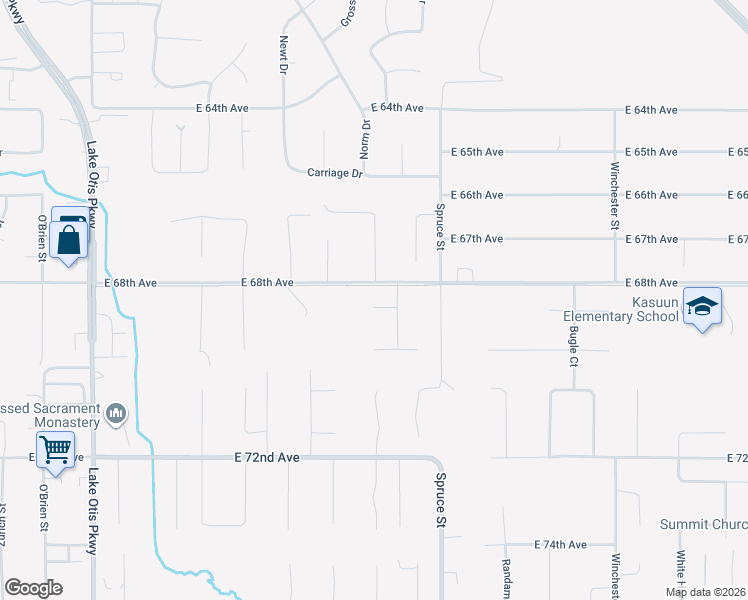 map of restaurants, bars, coffee shops, grocery stores, and more near 6731 Baby Bear Drive in Anchorage