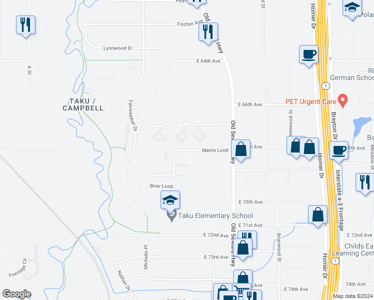 map of restaurants, bars, coffee shops, grocery stores, and more near 815 Merlin Loop in Anchorage