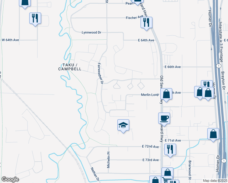 map of restaurants, bars, coffee shops, grocery stores, and more near 1009 Wildrose Court in Anchorage