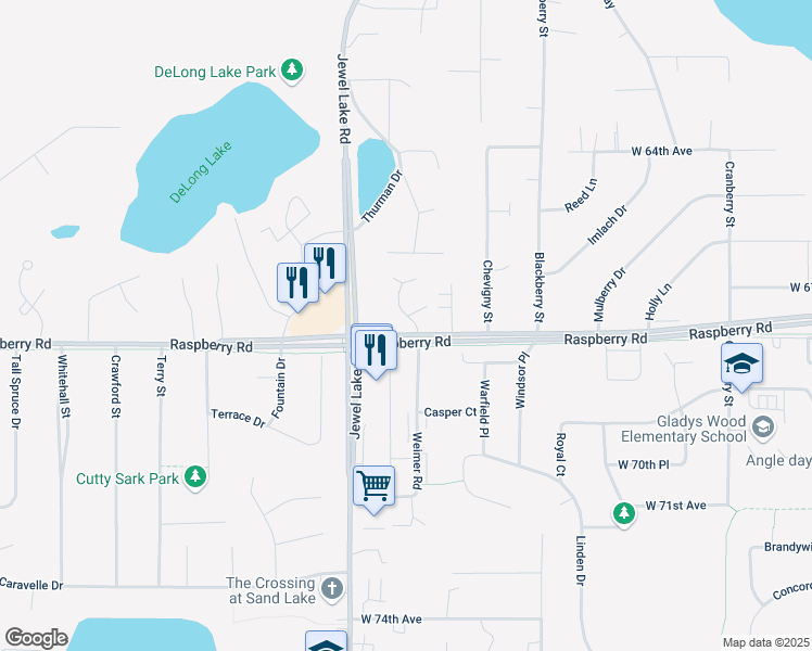 map of restaurants, bars, coffee shops, grocery stores, and more near 6731 Weimer Drive in Anchorage
