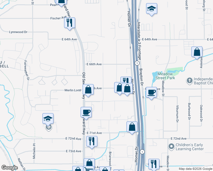 map of restaurants, bars, coffee shops, grocery stores, and more near 1137 East 68th Avenue in Anchorage