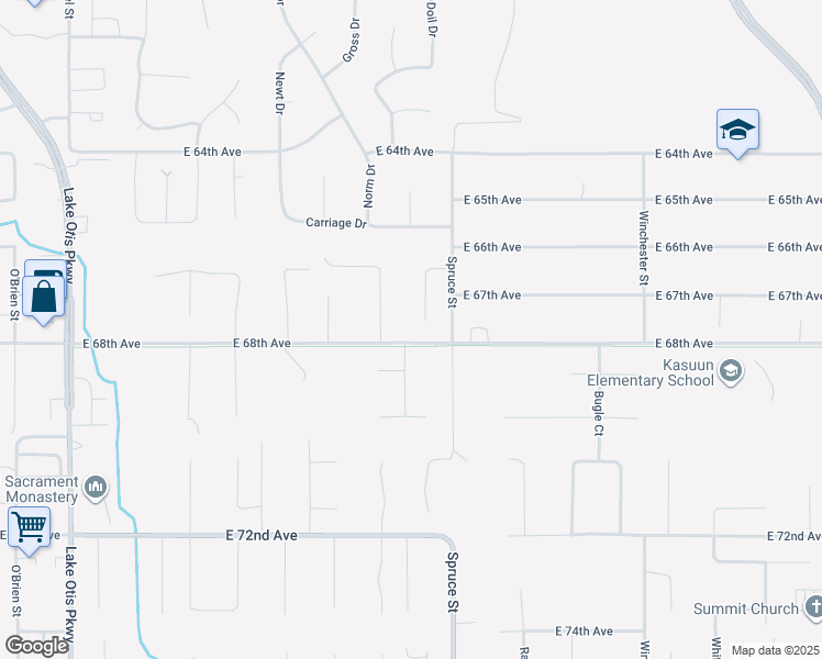 map of restaurants, bars, coffee shops, grocery stores, and more near 6730 Eileen Circle in Anchorage
