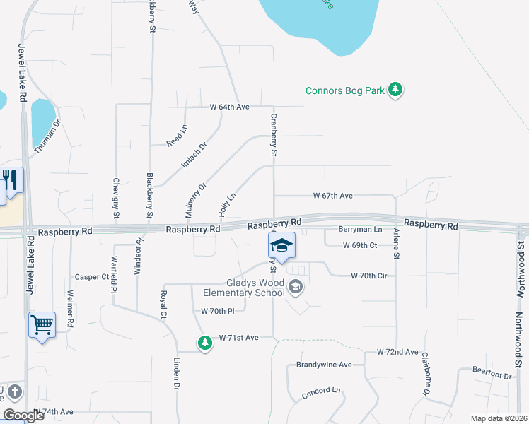 map of restaurants, bars, coffee shops, grocery stores, and more near 6724 Cranberry Street in Anchorage