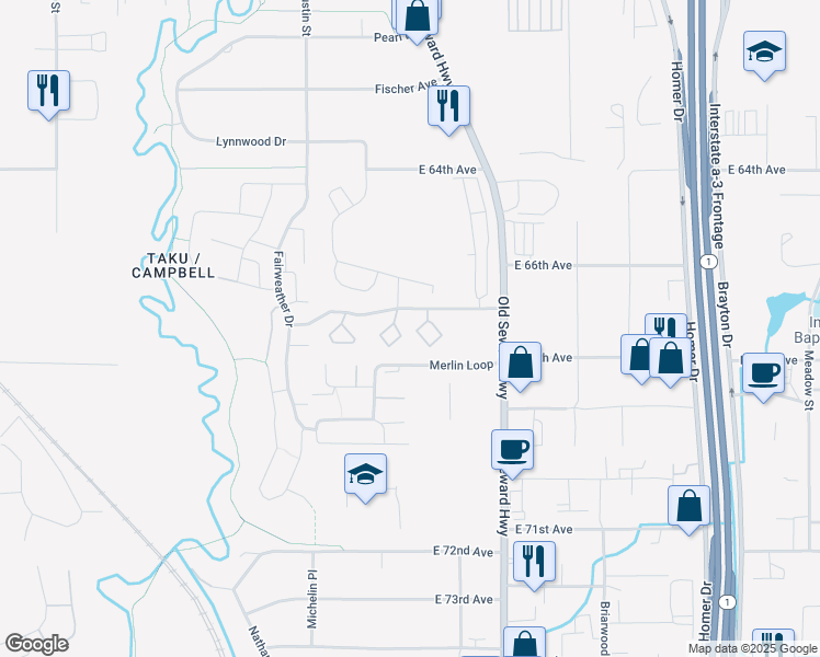 map of restaurants, bars, coffee shops, grocery stores, and more near 501 Copperbush Court in Anchorage